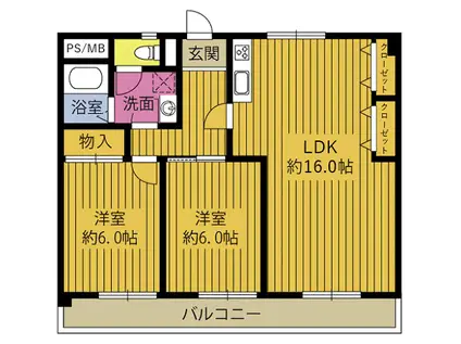 佐伯レジデンス(2LDK/2階)の間取り写真