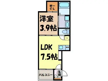 LA FILLE GOKISO(1LDK/2階)の間取り写真