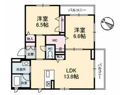 ヴィラ・セントラルB棟(2LDK/2階)の間取り写真