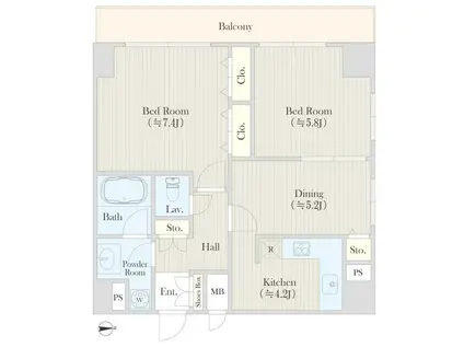 ガーデンクレスト(2DK/6階)の間取り写真