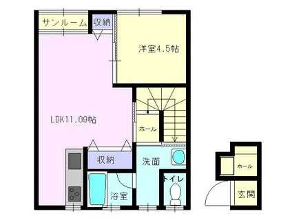 アイリス石田(1LDK/2階)の間取り写真