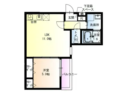 フジパレス松ノ浜(1LDK/1階)の間取り写真