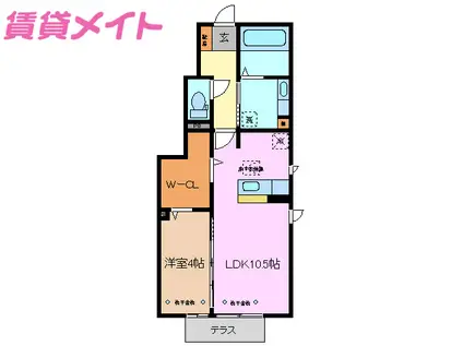 レガーメ三ツ谷(1LDK/1階)の間取り写真