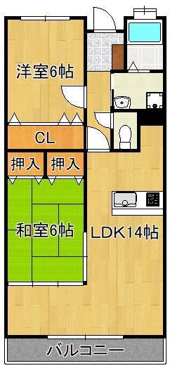 サンフレアー立屋敷(2LDK/2階)の間取り写真