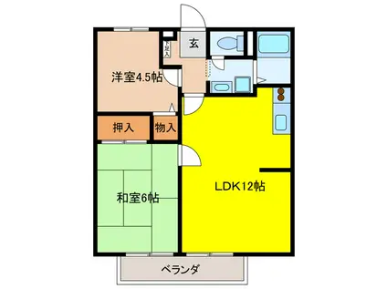 サンライフ飯田(2LDK/1階)の間取り写真