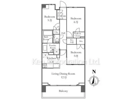 プラウドタワー府中寿町(3LDK/9階)の間取り写真