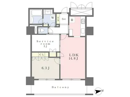 アップルタワーズ仙台(1SLDK/25階)の間取り写真