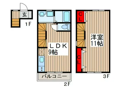サニーサイドコートB(1LDK/2階)の間取り写真