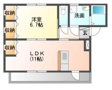 ラピスラズリ(1LDK/1階)の間取り写真
