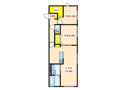 ＪＲ日豊本線 国分駅(鹿児島) 徒歩8分 2階建 築1年(2LDK/1階)の間取り写真