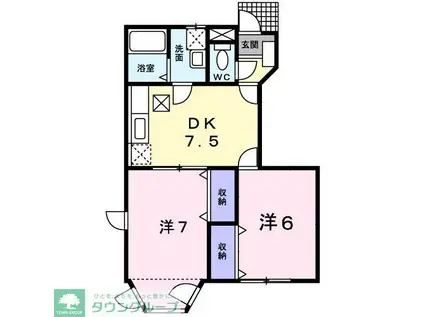 ドゥ・ジャルダン(2DK/1階)の間取り写真