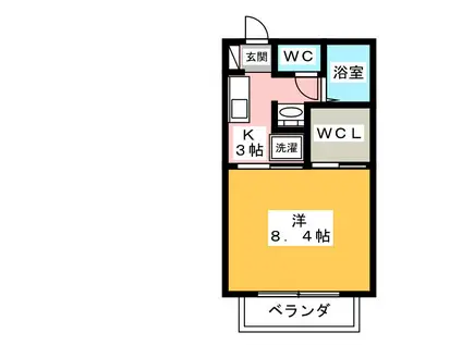 パティオS B(1K/2階)の間取り写真