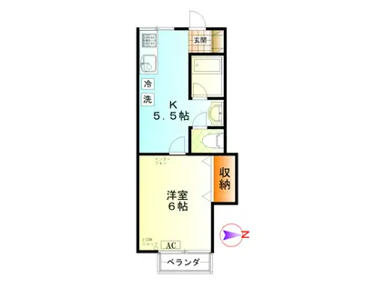 K2南林間A(1K/1階)の間取り写真