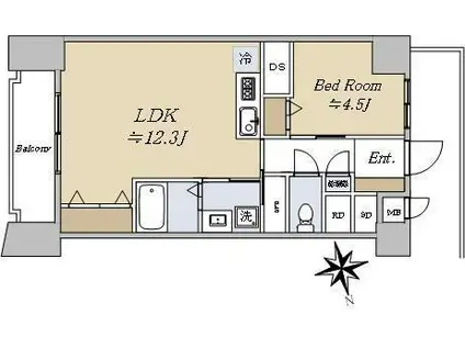 高輪ホワイトマンション(1LDK/2階)の間取り写真