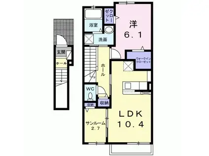 ソレイユ宗像B(1LDK/2階)の間取り写真