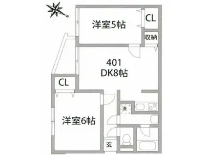 モジュロール都立家政(2DK/4階)の間取り写真