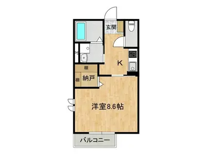 パークサイド(1K/2階)の間取り写真