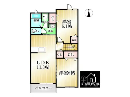 ジュネスNK・A(2LDK/2階)の間取り写真