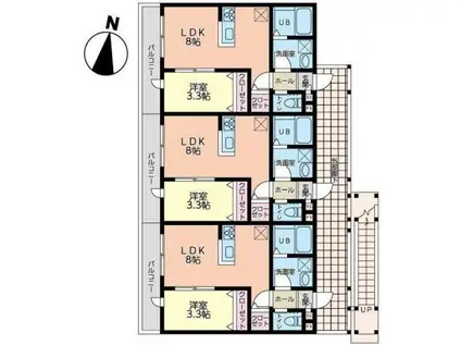 高砂1丁目アパート(1LDK/3階)の間取り写真
