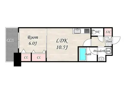 グランセジュール大国町(1LDK/2階)の間取り写真