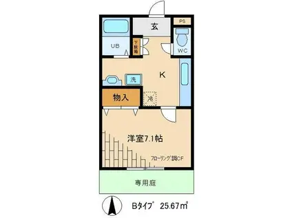 シャトーグランディール(1K/1階)の間取り写真