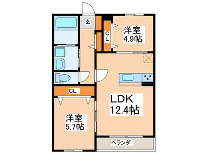 ハイムセラウエスト(2LDK/2階)の間取り写真