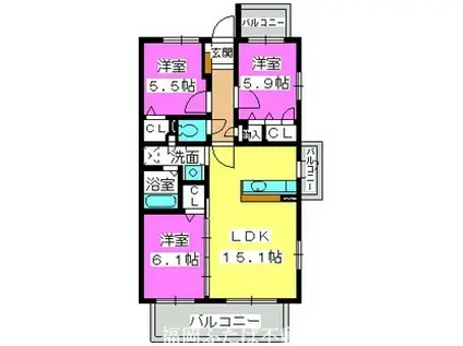 ソシアハイネス(3LDK/3階)の間取り写真