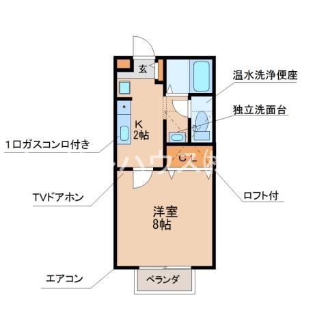 ヴェルメゾンB(1K/2階)の間取り写真