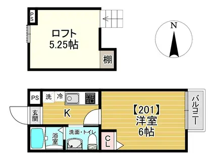 ロフティ北花山I(1K/2階)の間取り写真