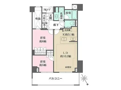 ザ・パークハウス上目黒ピアース(2LDK/4階)の間取り写真