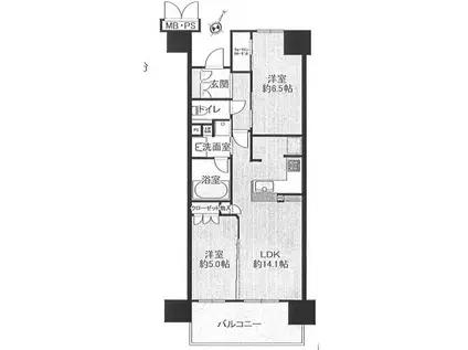 ワコーレ神戸三宮トラッドタワー(2LDK/7階)の間取り写真