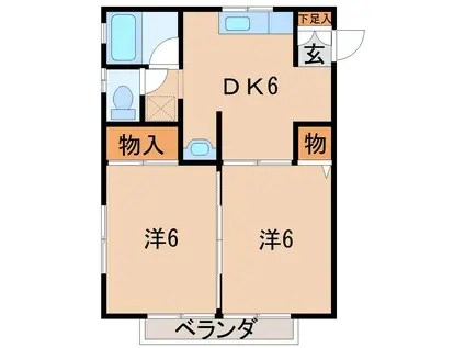 プロムナード秋葉A棟(2DK/2階)の間取り写真