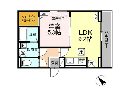 ディー パイナ 台町(1LDK/1階)の間取り写真