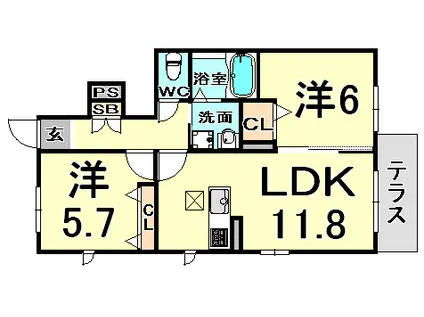 シャテーニュ上坂部(2LDK/1階)の間取り写真