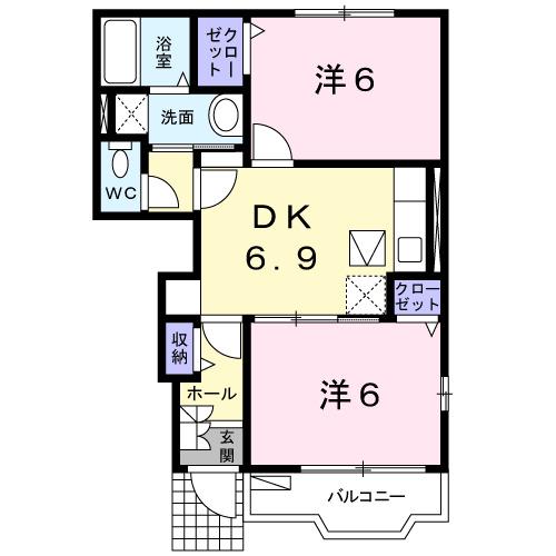 グランディール(2DK/1階)の間取り写真
