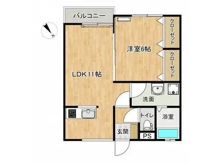 TATSUMIレジデンス ヤマト(1LDK/2階)の間取り写真