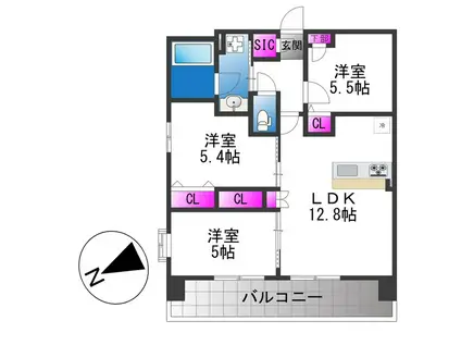 スプランディッド玉造DUE(3LDK/7階)の間取り写真