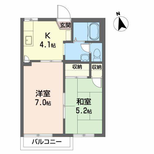 プレシオーサ東黒石野(2K/2階)の間取り写真