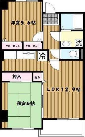 ヒルサイド森(2DK/2階)の間取り写真