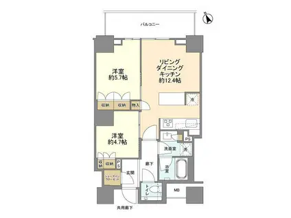 ザ・パークハウス三田ガーデン レジデンス&タワー(2LDK/13階)の間取り写真