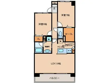 ロイヤルパークス花小金井(2LDK/2階)の間取り写真