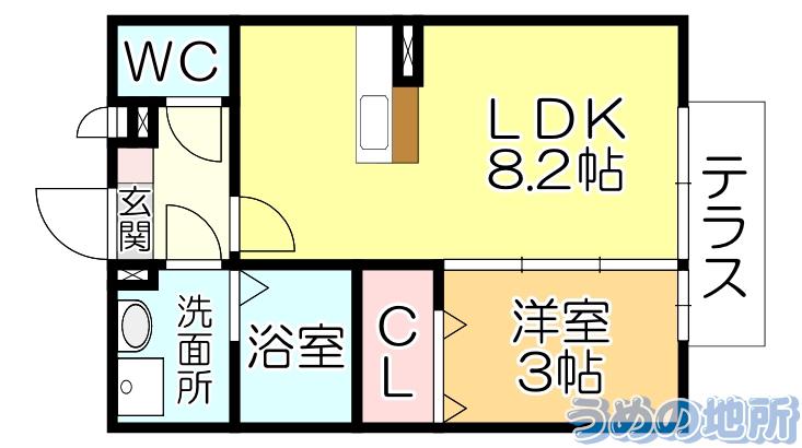 セジュール・ペルル(1LDK/1階)の間取り写真