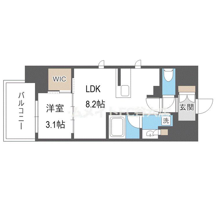 ザ・パークハビオ谷町六丁目テラス(1LDK/9階)の間取り写真
