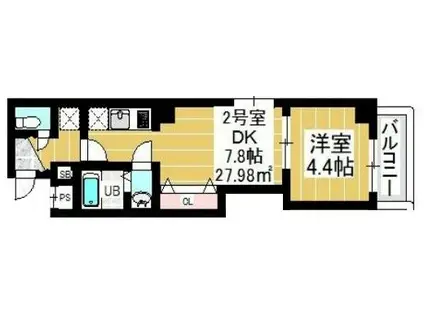 VERDE北松戸 ヴェルデ北松戸(1DK/4階)の間取り写真