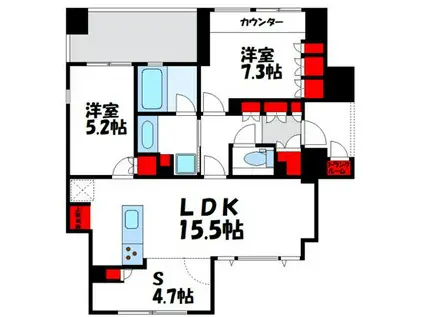 グランドメゾン白金高輪パークフロント(2SLDK/5階)の間取り写真