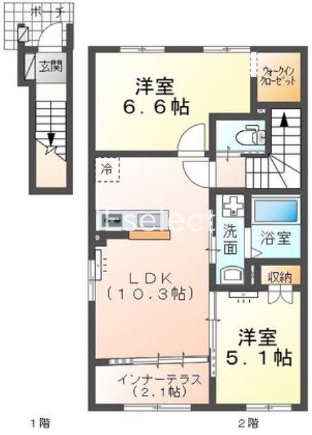 ベルスーズ(2LDK/2階)の間取り写真