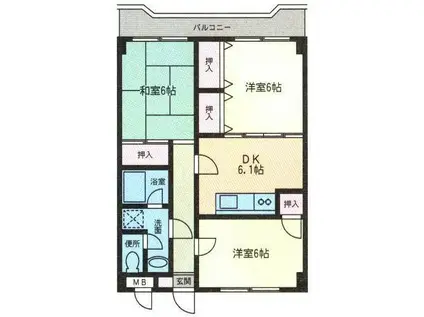 グレイスヤギワ(3DK/3階)の間取り写真