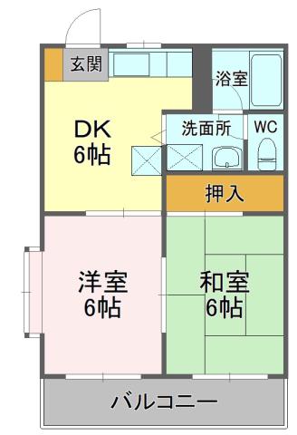 ベルメゾン瀬名(2DK/1階)の間取り写真