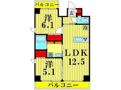 PRIMEAXISOMIYA(2LDK/12階)の間取り写真