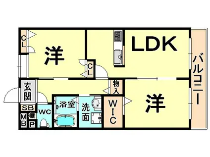 プラティーク塚口(2LDK/3階)の間取り写真